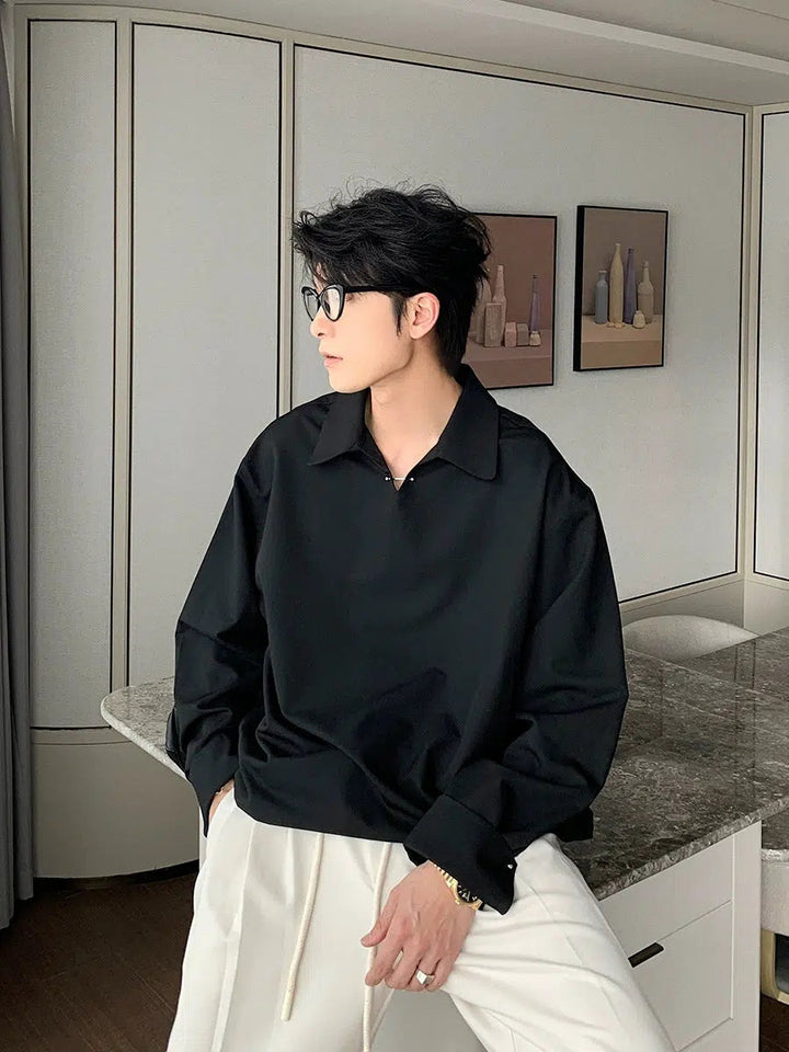 Loose Fit Lapel Pullover