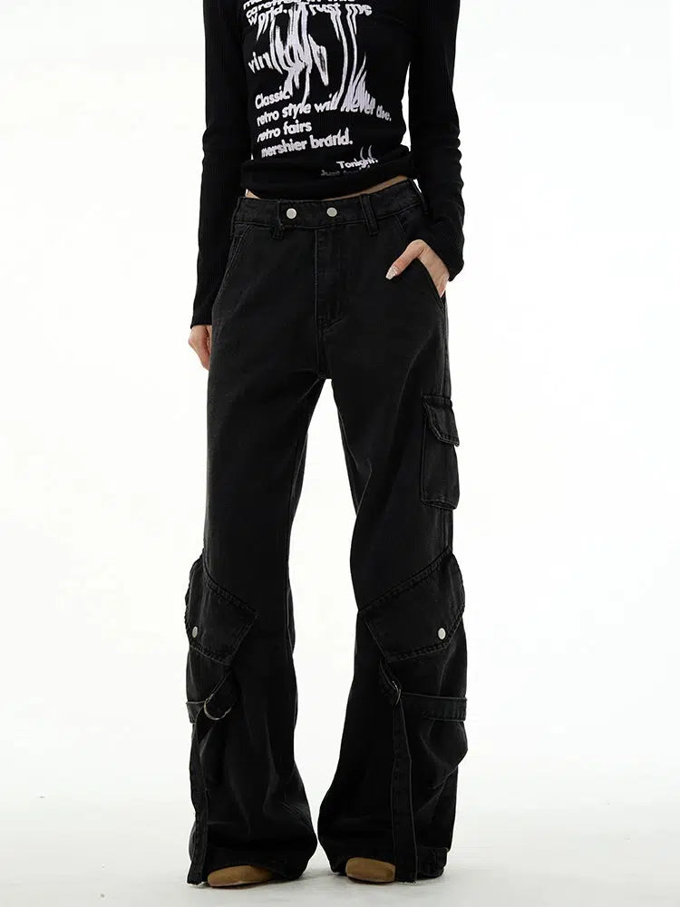 Loose-fit Black Straight-leg Cargo Pants