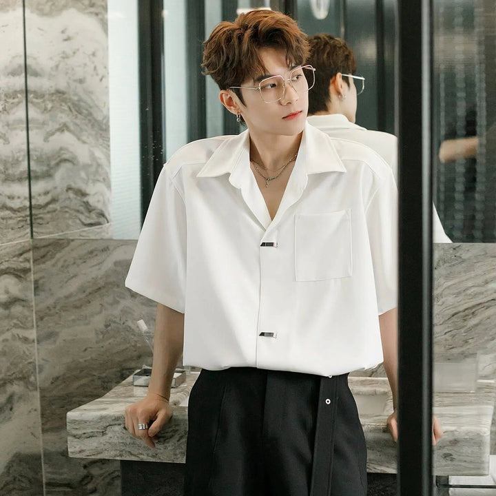 Metal Button Short Sleeve Shirt