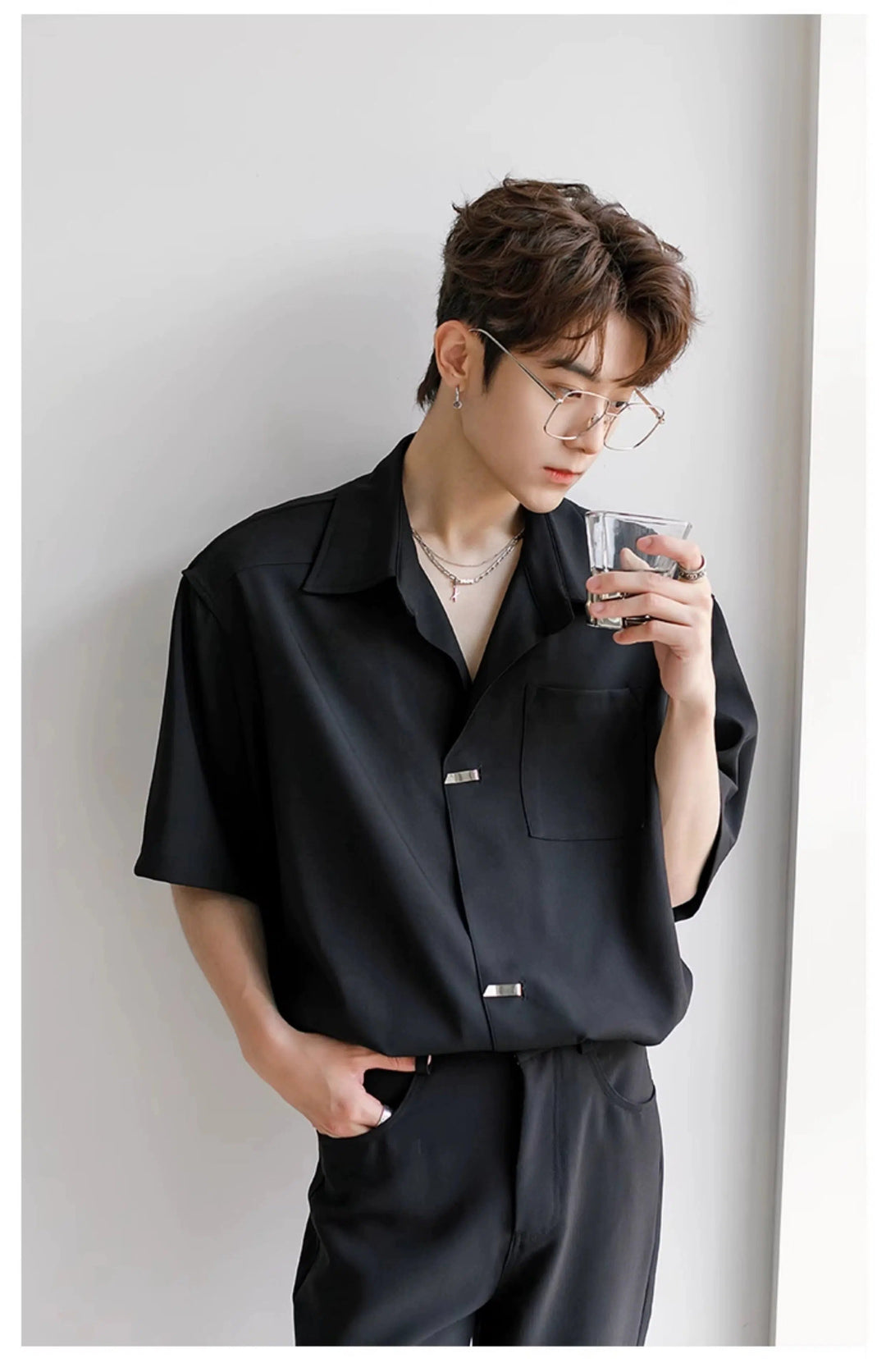 Metal Button Short Sleeve Shirt