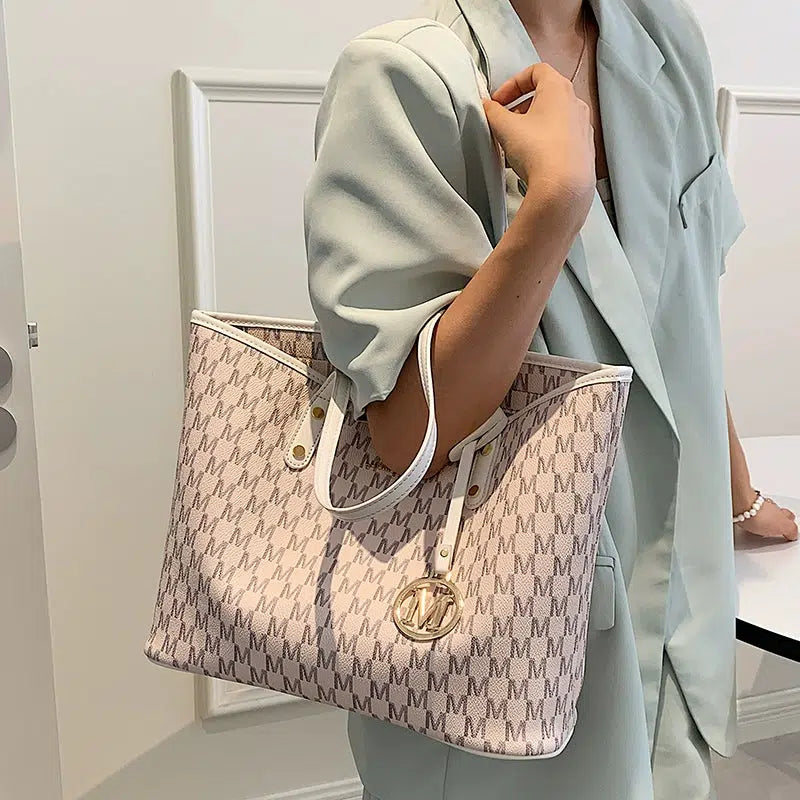 Metal Letter Pendant Leather Tote Bag