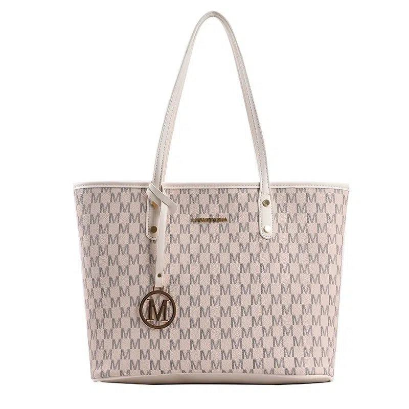 Metal Letter Pendant Leather Tote Bag