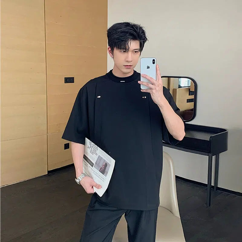 Minimalist Oversized T-shirt with Metal Rivet Accents