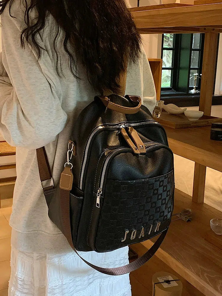 Multiple Pockets Leather Backpack