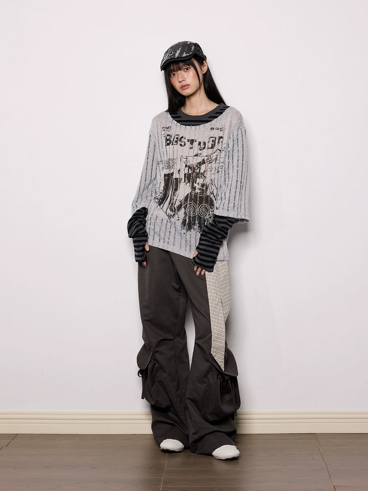 Pleated Wide-Leg Pocket Casual Pants