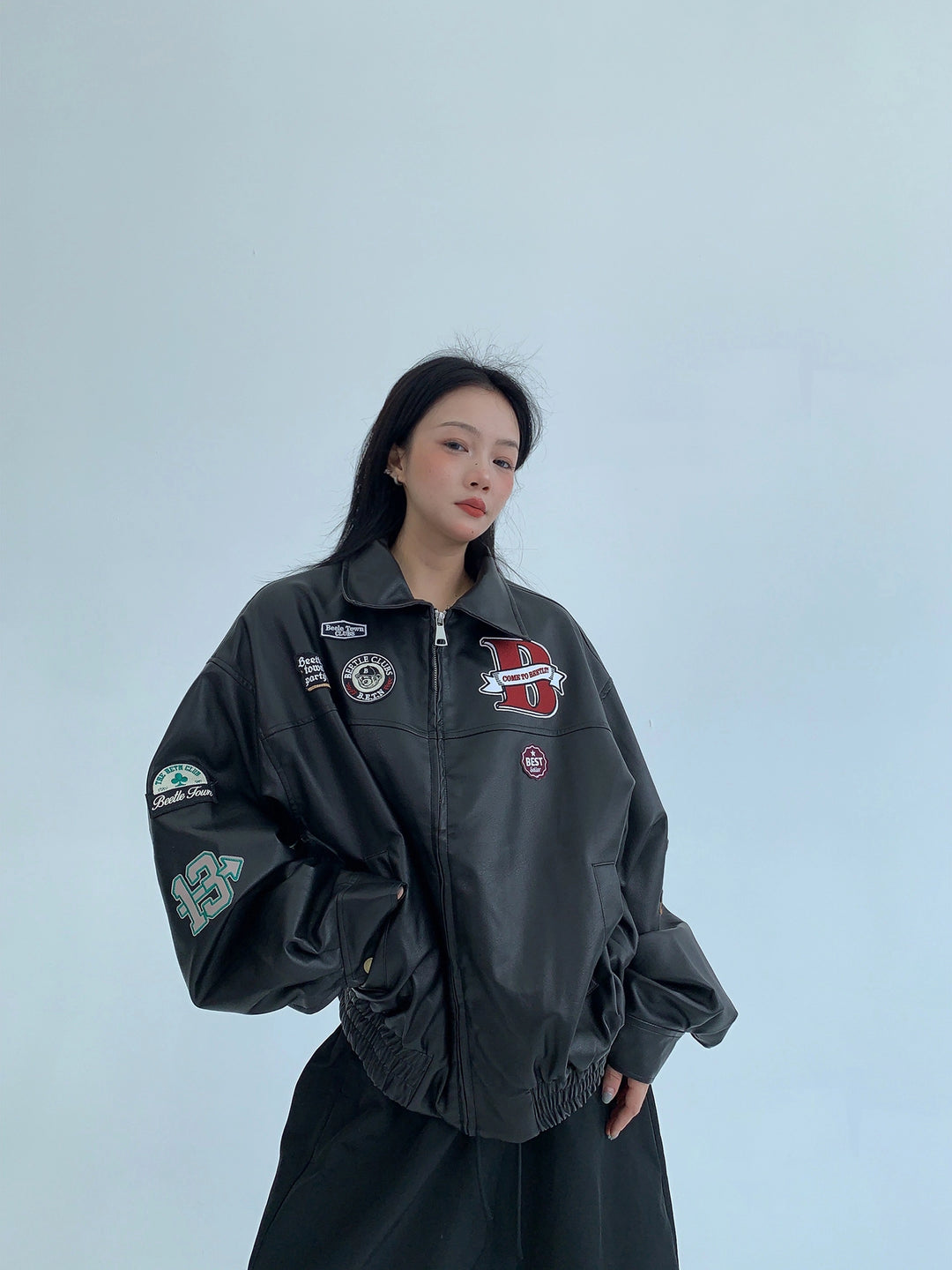 Leather Embroidered Motorcycle Jacket