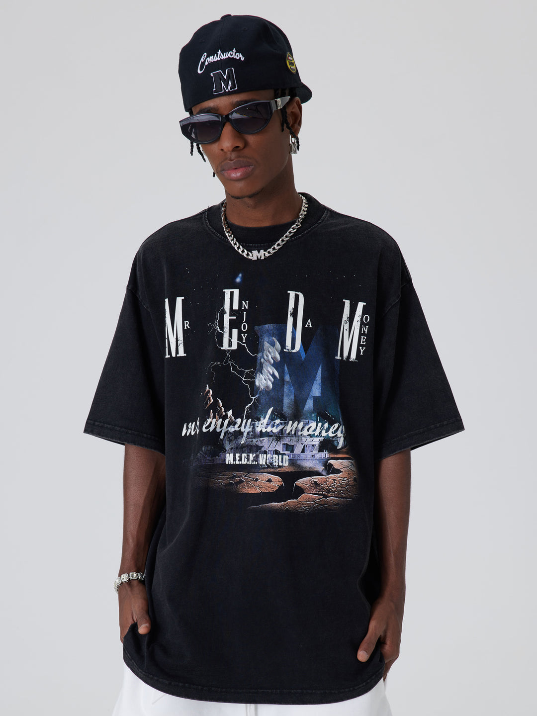 雷のグラフィック ルーズフィット Tシャツ