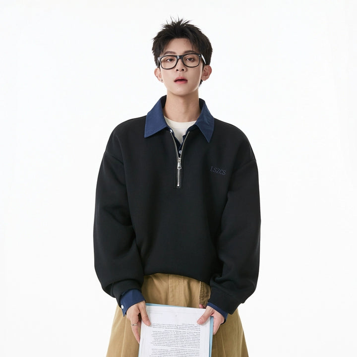 Sweatshirt à col polo zippé