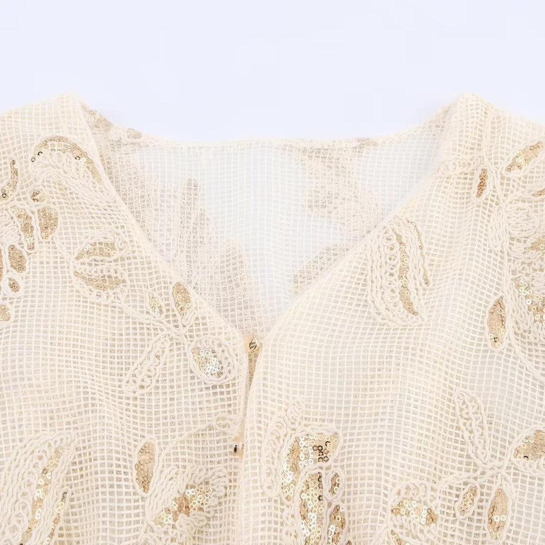 طقم تنورة مكون من قطعتين بتطريز خرز