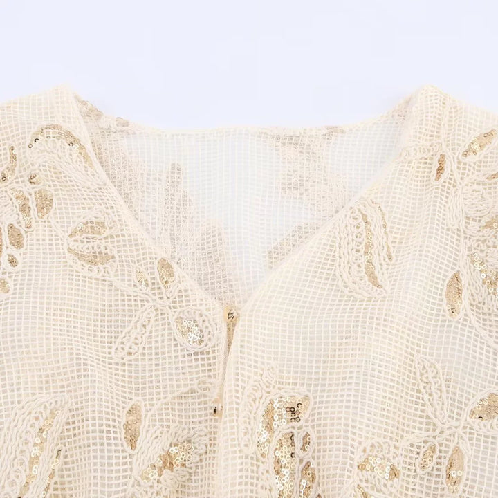 طقم تنورة مكون من قطعتين بتطريز خرز