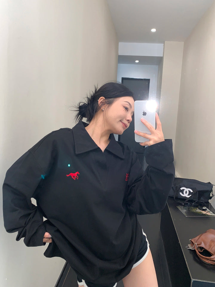 V-Neck Embroidered Long Sleeve Top