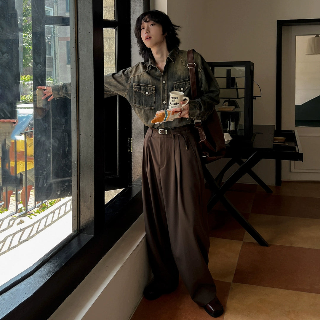 Retro široké rovné kalhoty