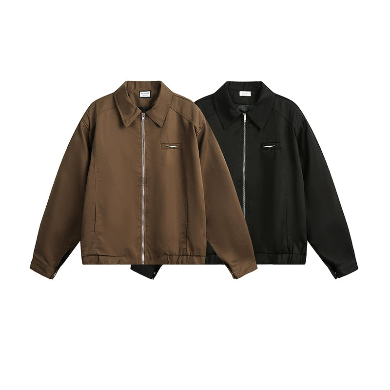 Lapel Zip-Up Casual Jacket
