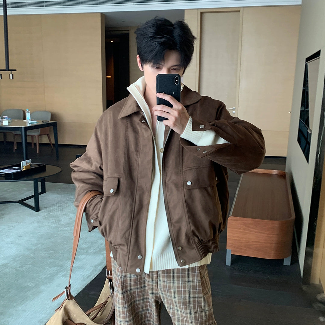 Lapel Quilted Suede Flight Jacket