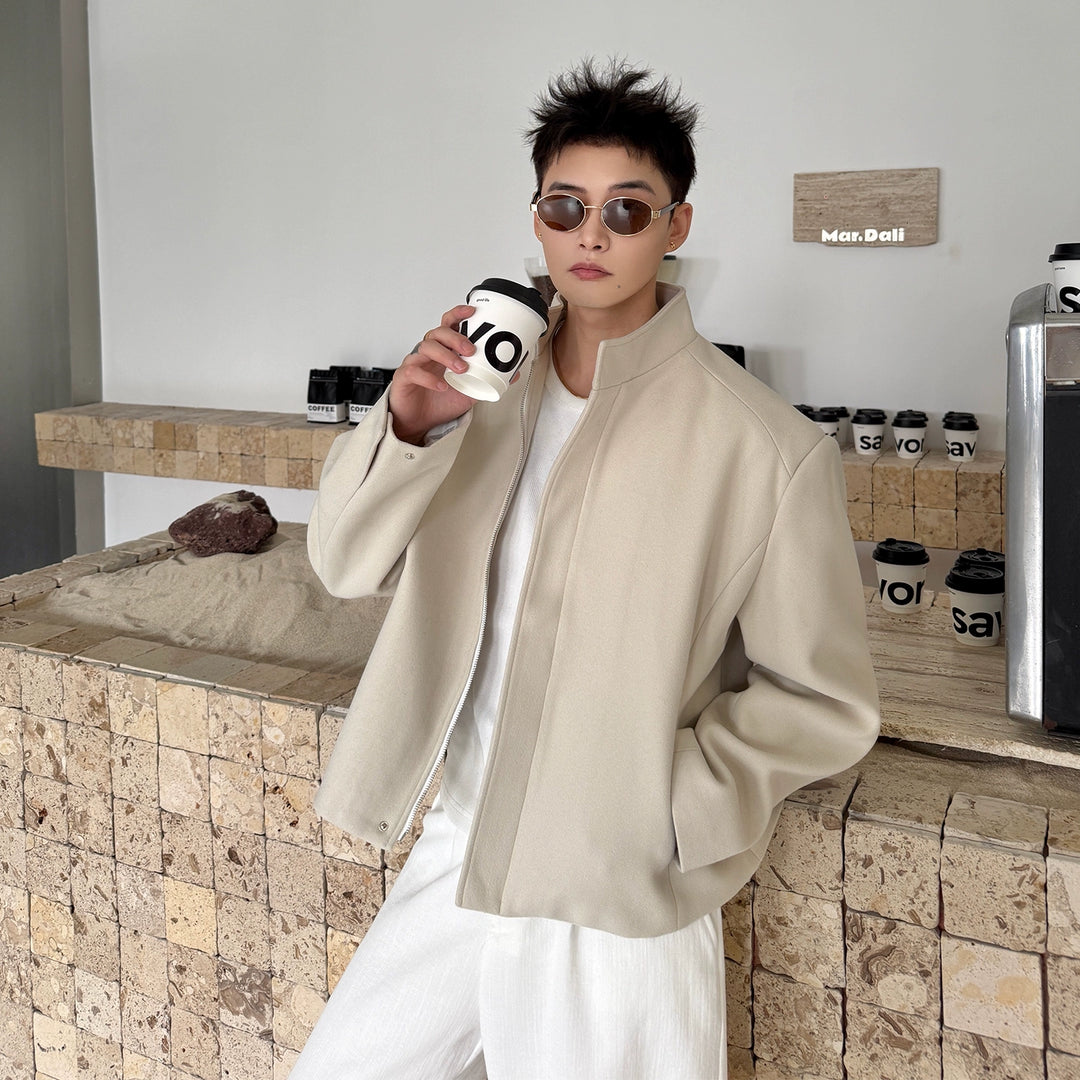 Stand Collar Wool Blend Short Jacket