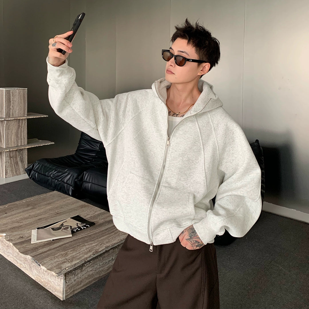 Raglan Sleeve Double Zipper Hooded Jacket