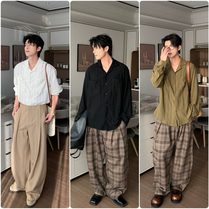 Long-Sleeved Cuban Collar Casual Shirt