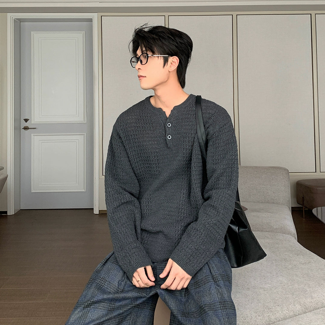 Cotton Knit Henry Collar Sweater