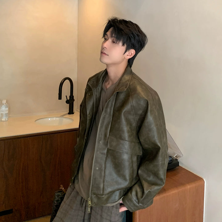 PU lærmotorcykelstil løs jakke