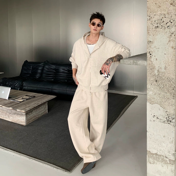 Zipper Hooded Jacket and Wide Leg Pants