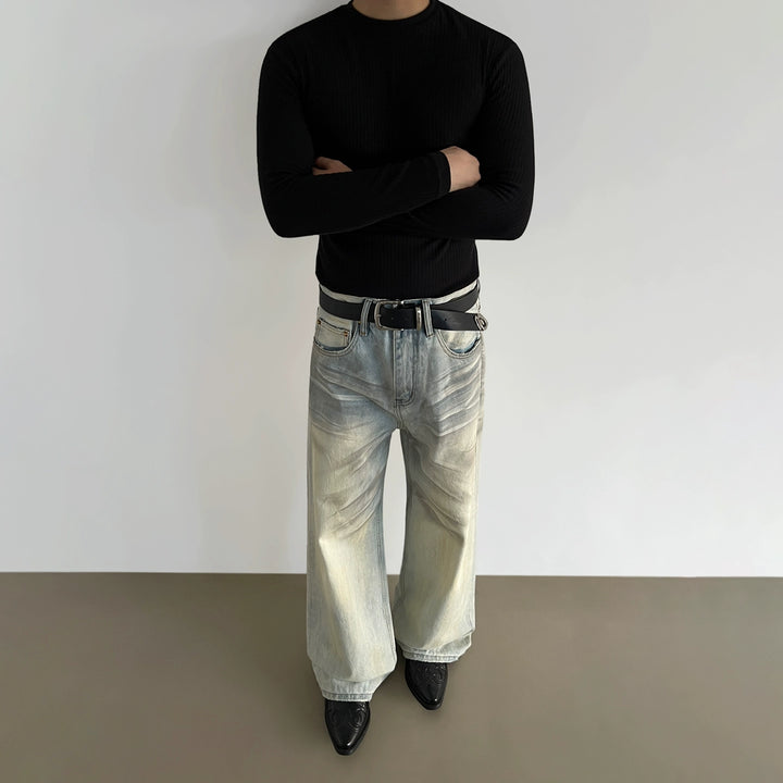 Distressed Flared Straight Leg Jeans