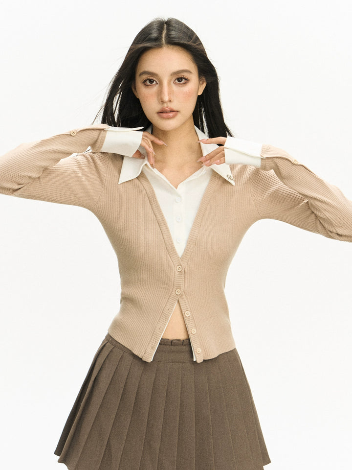 Shirt Collar Knit Cardigan