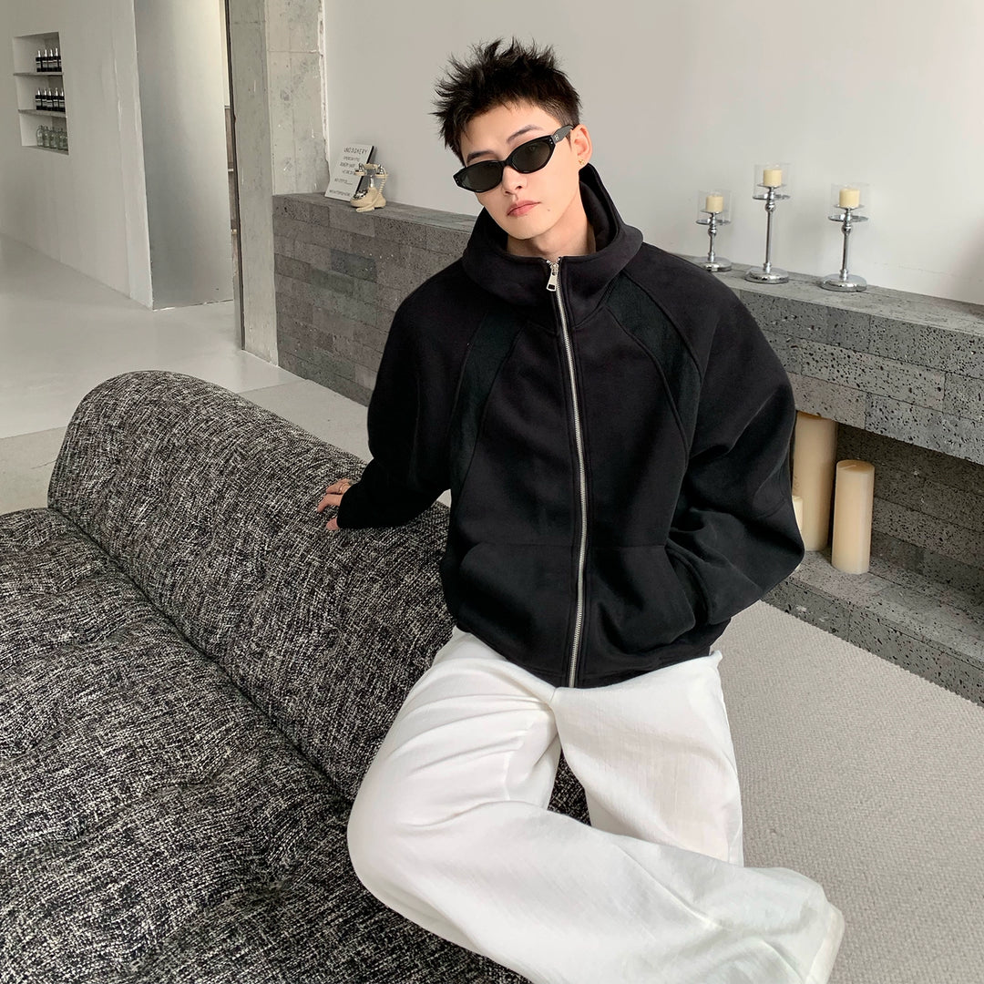 Raglan Sleeve Double Zipper Hooded Jacket