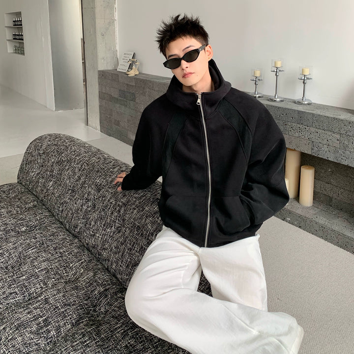 Raglan Sleeve Double Zipper Hooded Jacket