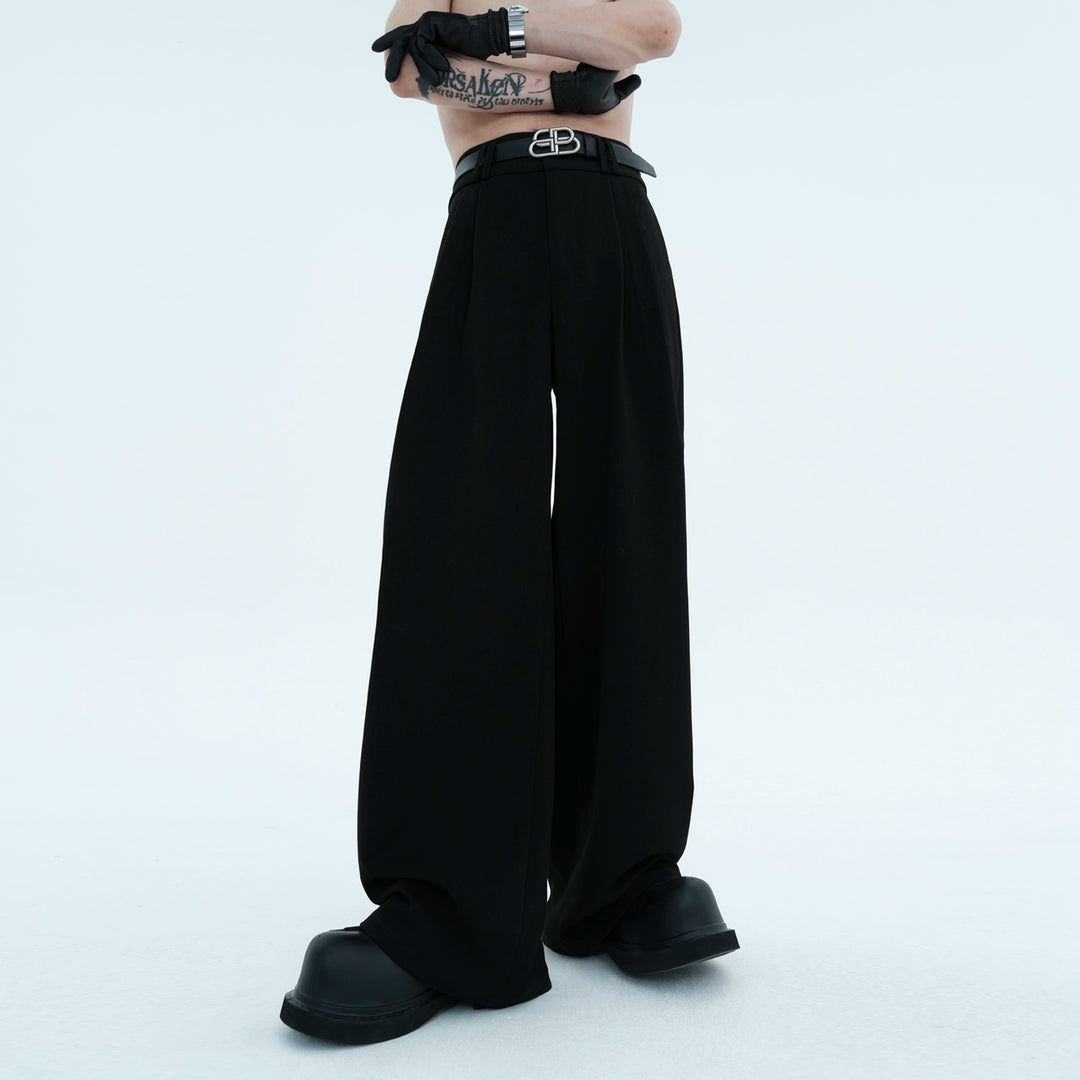 Wide Leg Double Pleated Suit Pants