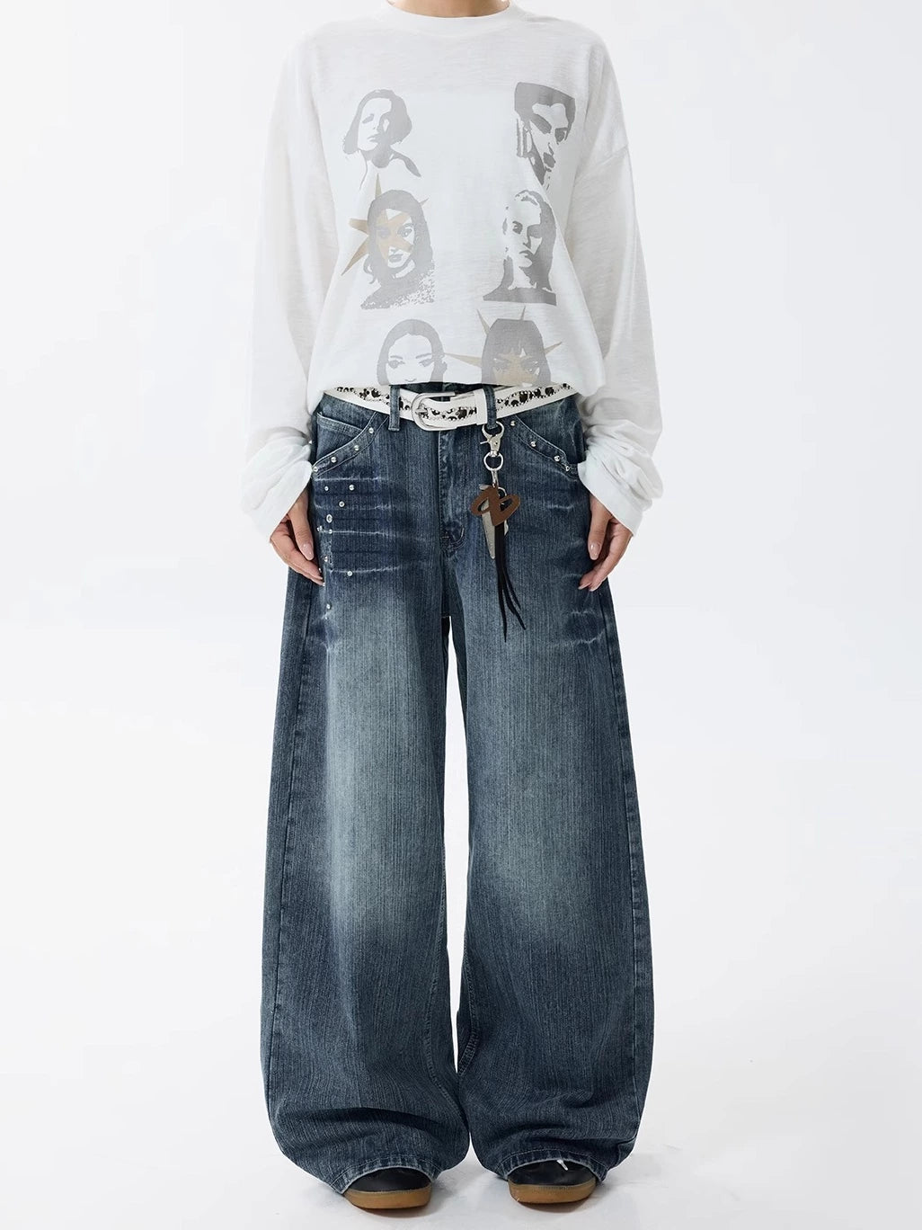 Rivet Lightning Pattern Flared Pants