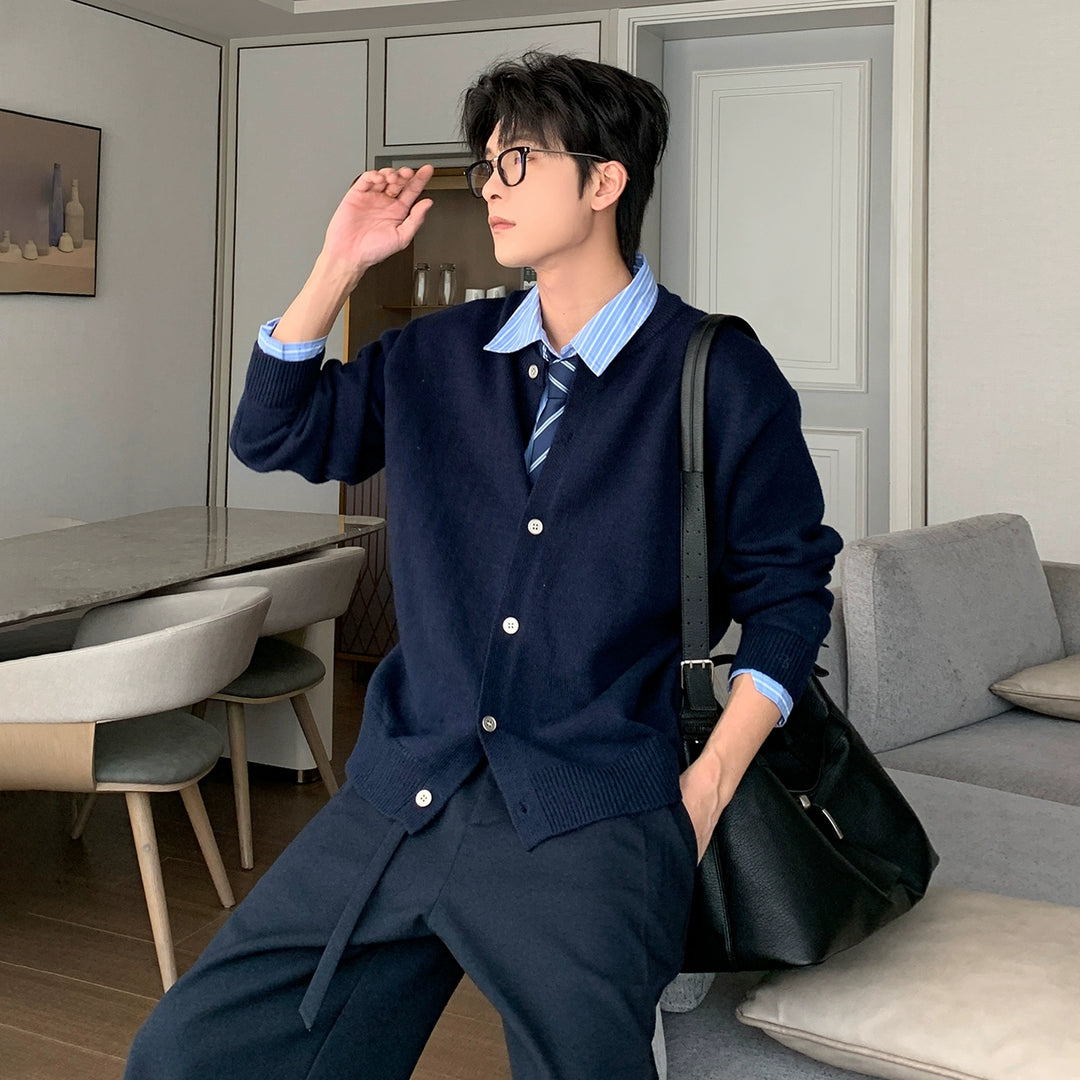 Shirt Collar Knit Cardigan Sweater