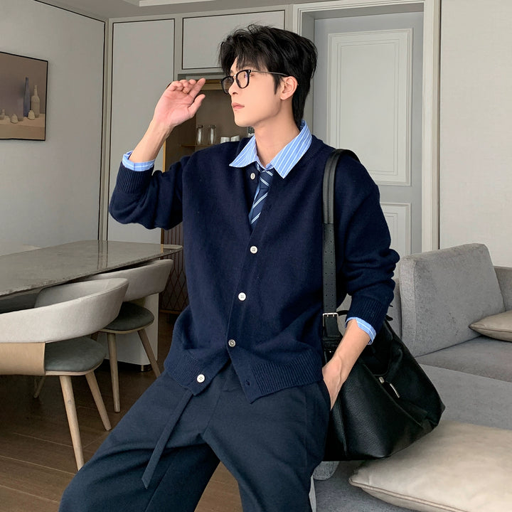 Shirt Collar Knit Cardigan Sweater