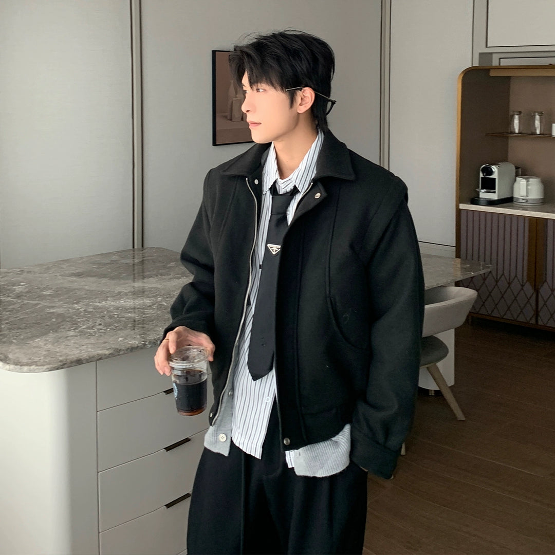 Quilted Wool Lapel Jacket