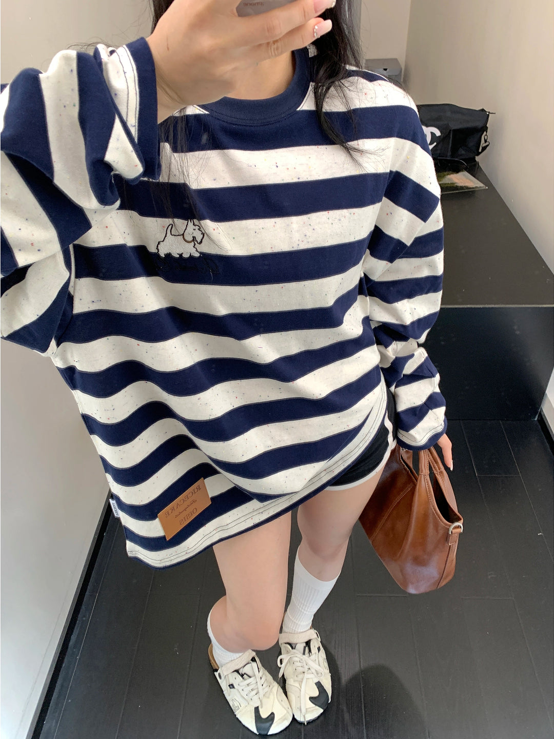 Striped Loose Embroidered Sweatshirt