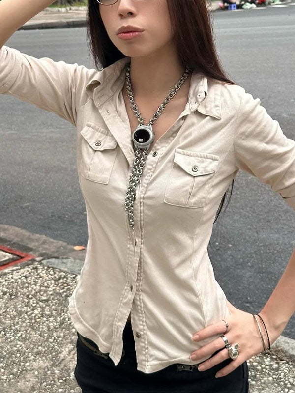 Polo Collar V-Neck Slim Fit Shirt