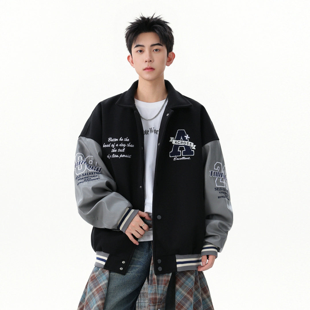 Embroidered Letter Varsity Baseball Jacket