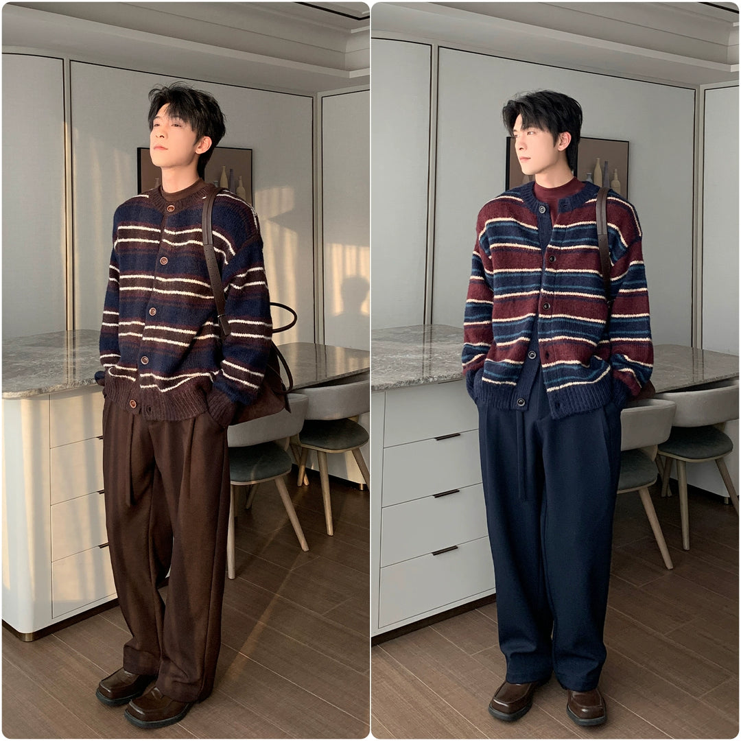 Retro Striped Knit Cardigan Sweater