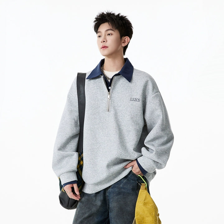 Sweatshirt à col polo zippé