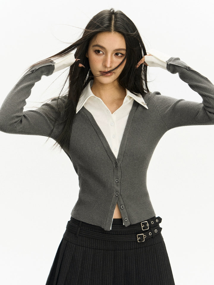 Shirt Collar Knit Cardigan