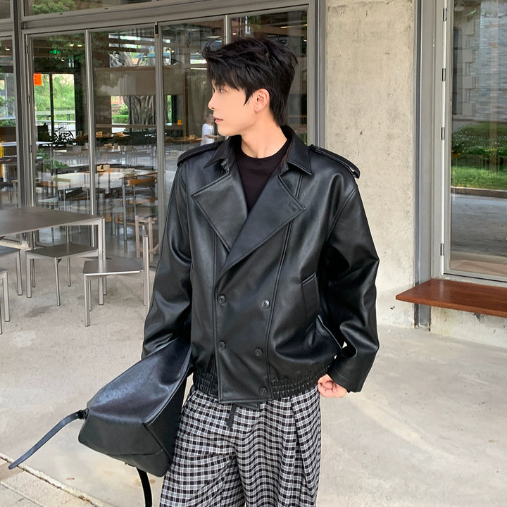 Leather Motorcycle Lapel Jacket