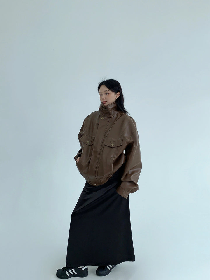 Loose Fit Leather Motorcycle Jacket