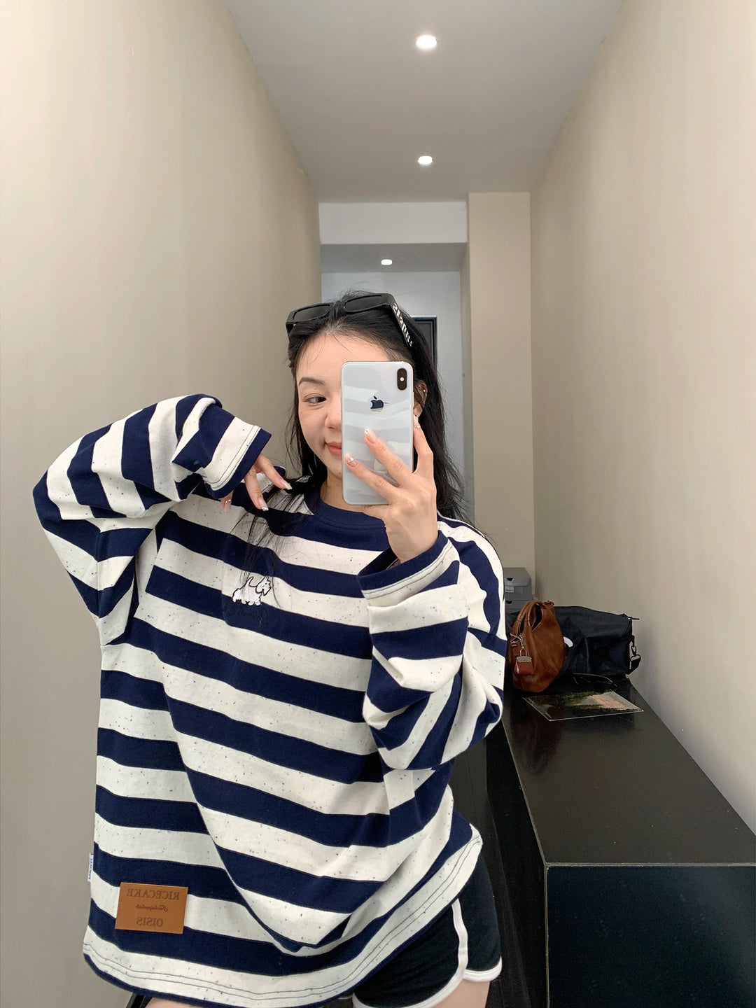 Striped Loose Embroidered Sweatshirt