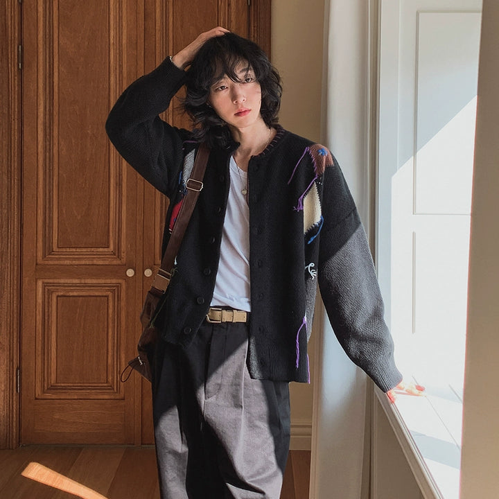 Suéter Cardigan Casual Larga em Tricô de Diamante