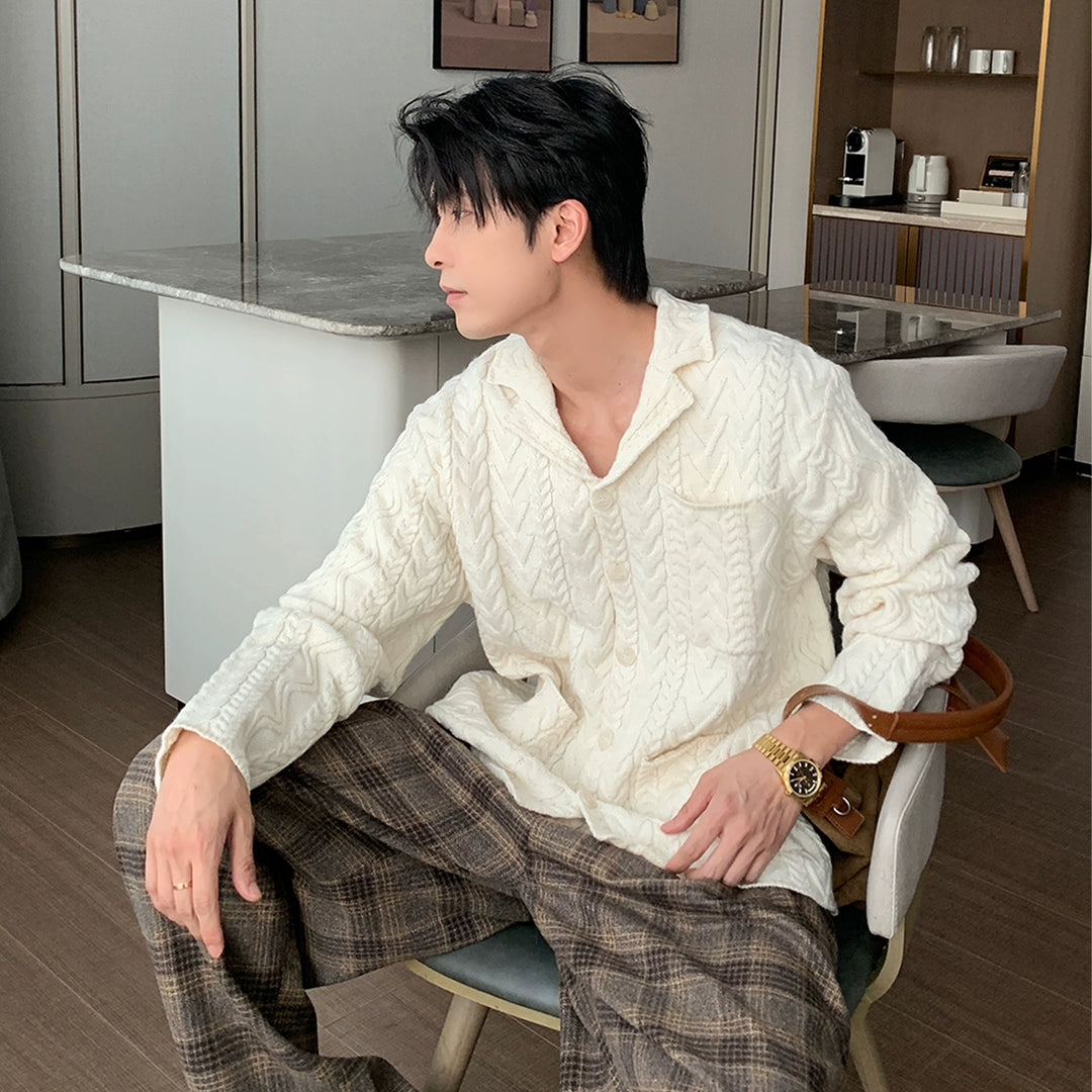 Cable Knit Wool Cardigan Sweater