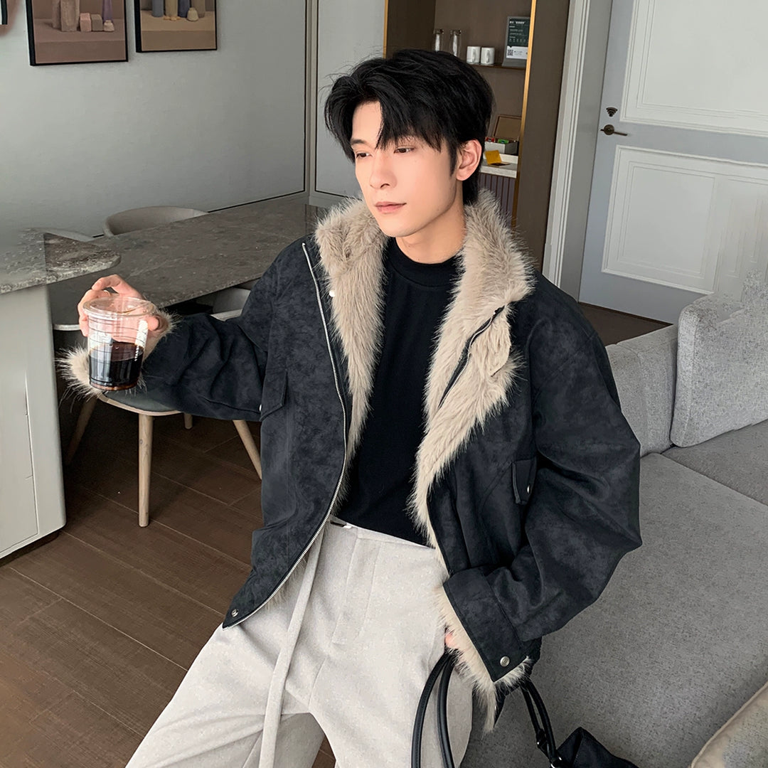 Quilted Suede Lapel Insulated Cotton Jacket