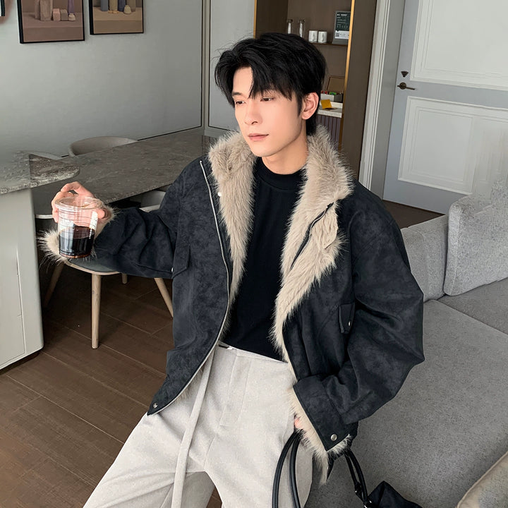 Quilted Suede Lapel Insulated Cotton Jacket