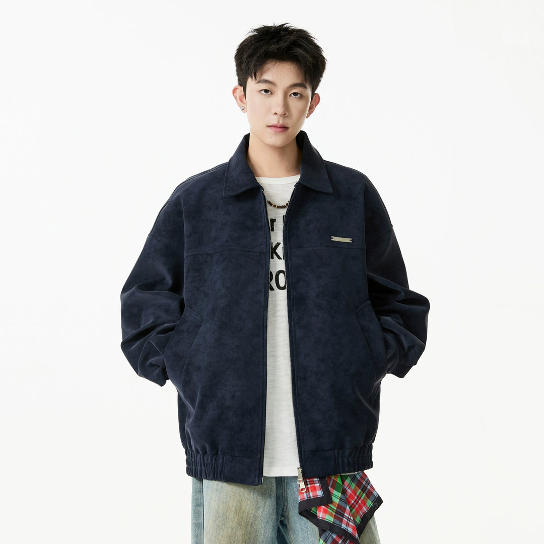 Veste de moto en cuir PU à col, coupe loose