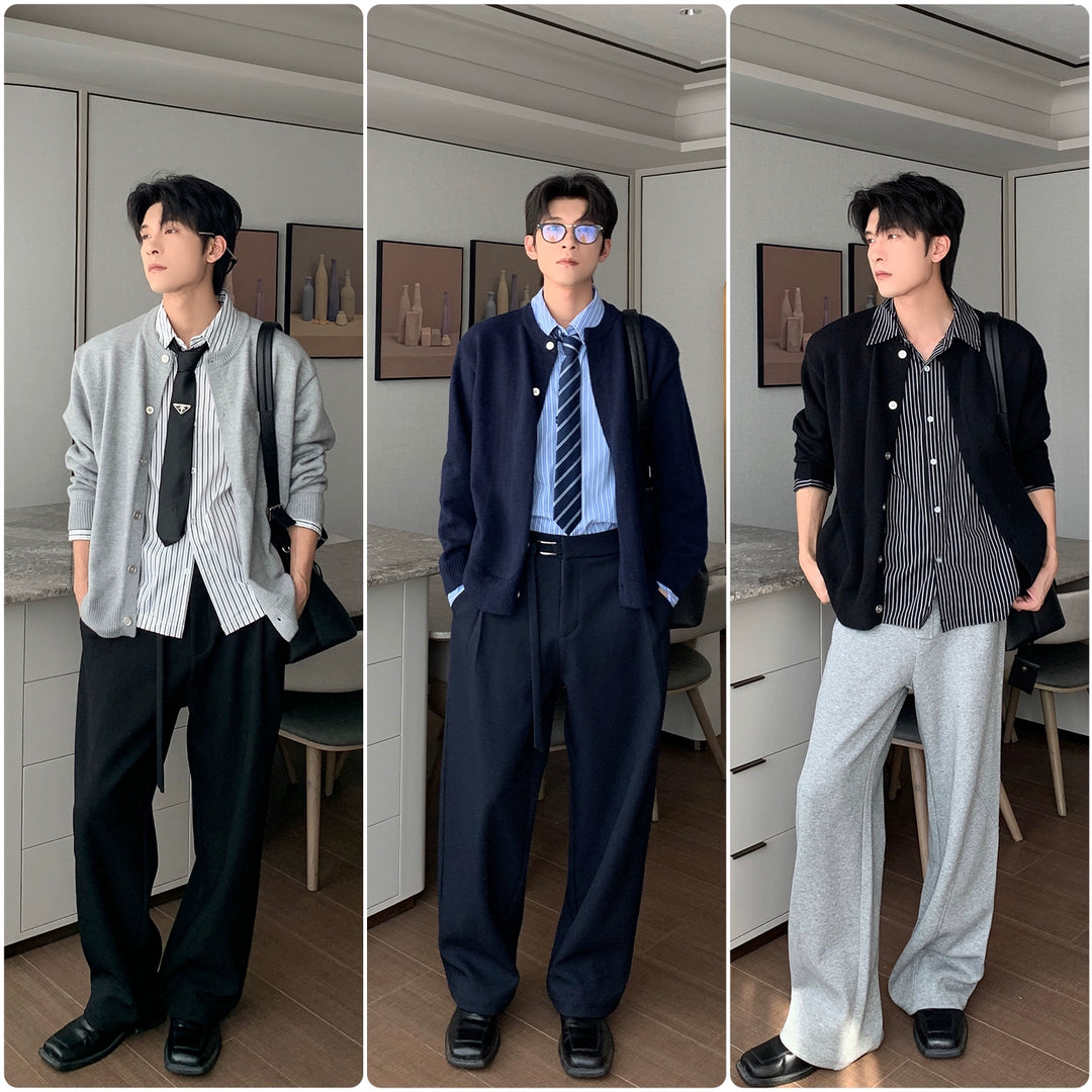 Shirt Collar Knit Cardigan Sweater