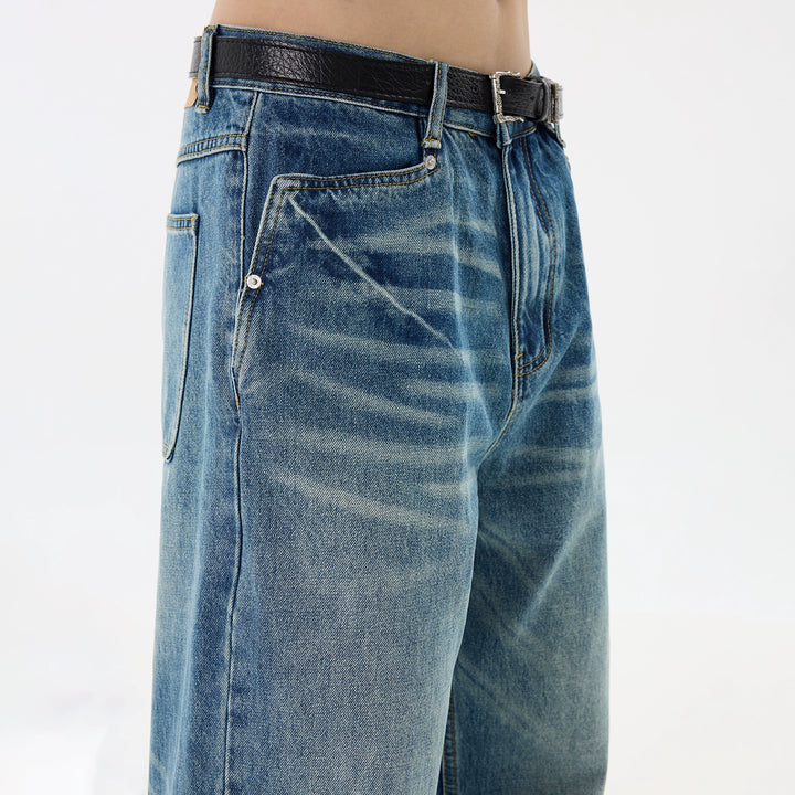 Calças Jeans Retas Largas Desgastadas