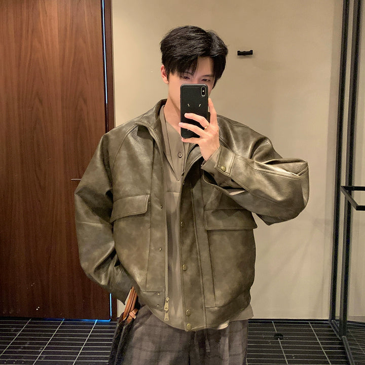 PU lærmotorcykelstil løs jakke